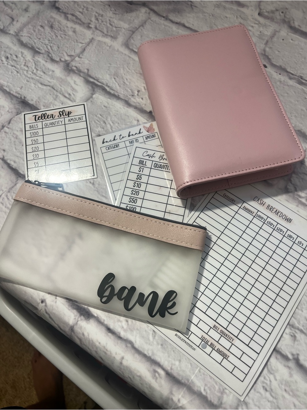 Pink Cash Organizer Mini binder and Matching Pink-Trim Bank Pouch